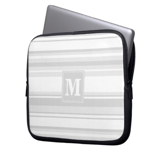 Monogramm hellgraue Streifen Laptopschutzhülle (Vorderseite Links)