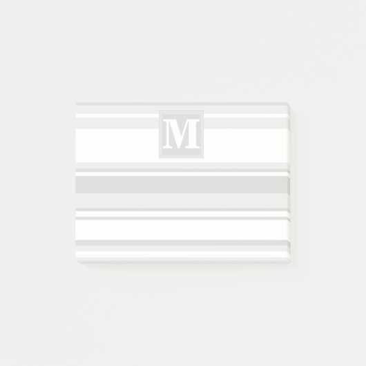Monogramm hellgraue Streifen Post-it Klebezettel (Vorderseite)