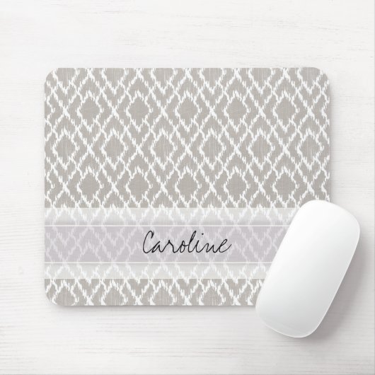Monogramm hellgraues Stammes- Ikat Diamant-Muster Mousepad (Mit Mouse)