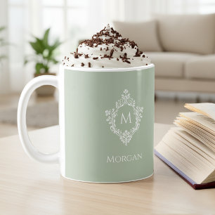 Monogramm Hellgrün Elegantes Vintage-Wappen Anfang Kaffeetasse