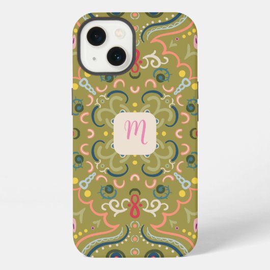 Monogramm Hellgrün und Bunt iPhone Hülle (Rückseite)