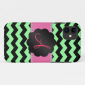 Monogramm hellgrüne schwarze Chevronen Case-Mate iPhone Hülle (Rückseite (Horizontal))