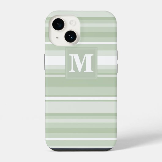 Monogramm hellgrüne Streifen iPhone Hülle (Rückseite)