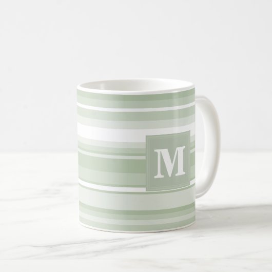 Monogramm hellgrüne Streifen Kaffeetasse (VorderseiteRechts)