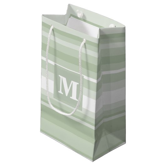 Monogramm hellgrüne Streifen Kleine Geschenktüte (Vorderseite Schrägansicht)