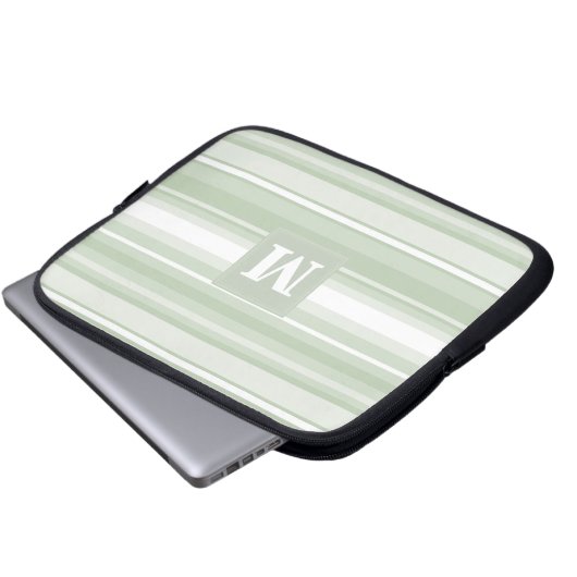 Monogramm hellgrüne Streifen Laptopschutzhülle (Vorne Knopf)