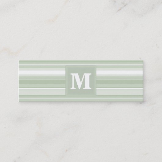 Monogramm hellgrüne Streifen Mini Visitenkarte (Vorderseite)