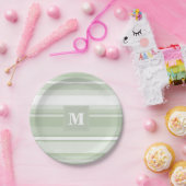 Monogramm hellgrüne Streifen Pappteller (Party)