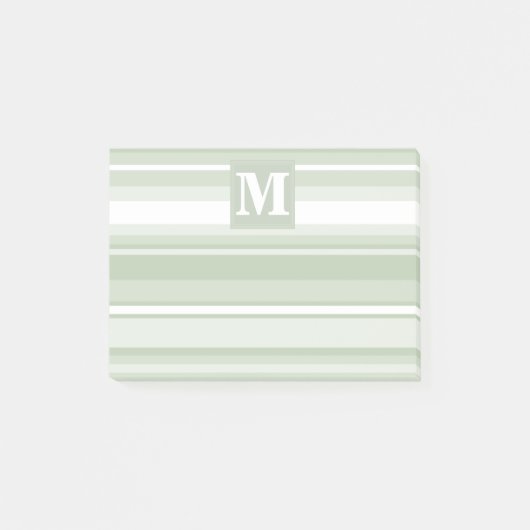 Monogramm hellgrüne Streifen Post-it Klebezettel (Vorderseite)