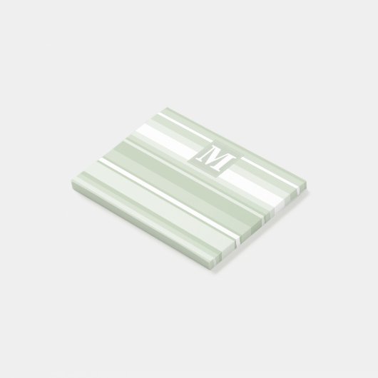 Monogramm hellgrüne Streifen Post-it Klebezettel (angewinkelt)