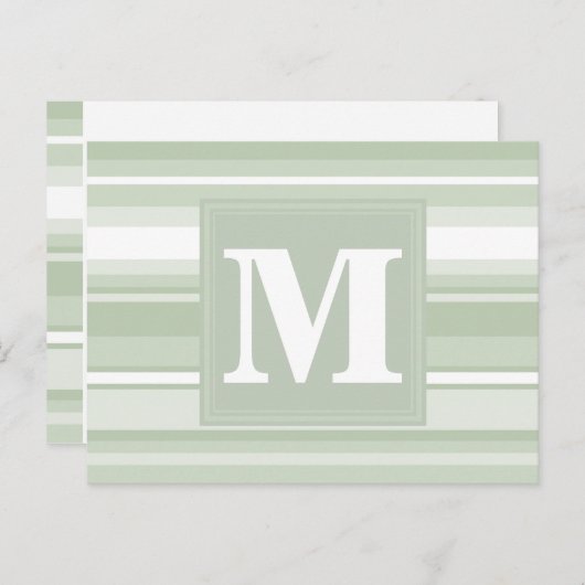 Monogramm hellgrüne Streifen Postkarte (Vorne/Hinten)