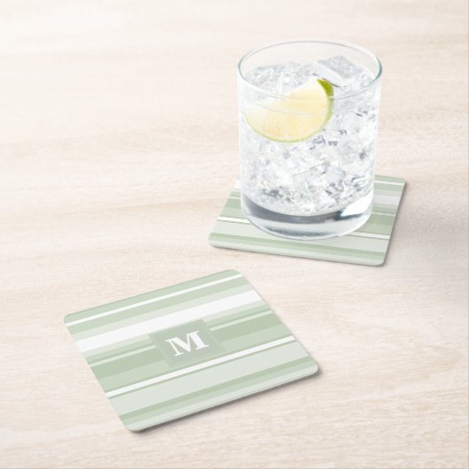 Monogramm hellgrüne Streifen Rechteckiger Pappuntersetzer (Vor Ort)