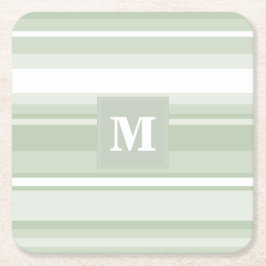 Monogramm hellgrüne Streifen Rechteckiger Pappuntersetzer