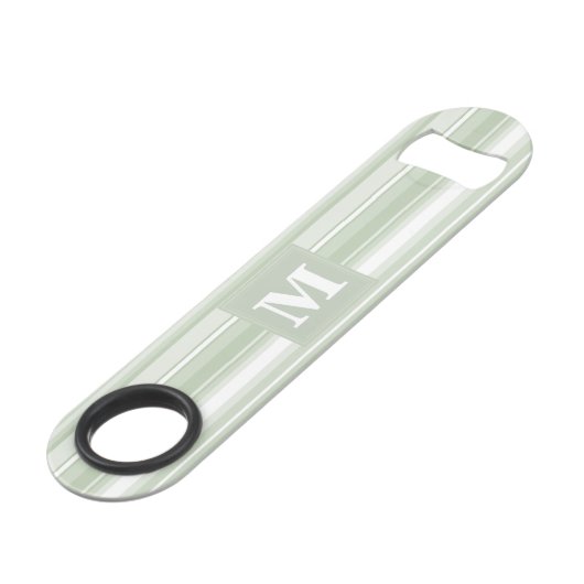 Monogramm hellgrüne Streifen Speedflaschenöffner (Vorderseite Schrägansicht)
