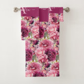 Monogramm Hellrosa Blumen Elegantes Handtuch-Set Badhandtuch Set (Insitu)