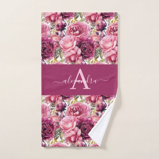 Monogramm Hellrosa Blumen Elegantes Handtuch-Set Badhandtuch Set (Handtuch)