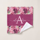 Monogramm Hellrosa Blumen Elegantes Handtuch-Set Badhandtuch Set (Waschlappen)