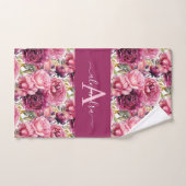 Monogramm Hellrosa Blumen Elegantes Handtuch-Set Badhandtuch Set (Handtuch)