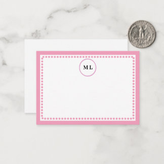 Monogramm Hellrosa gepunkteter Rand individuelle I Mitteilungskarte