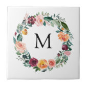 Monogramm Herbst Blume Herbstliche Rose Blumendruc Fliese (Vorderseite)