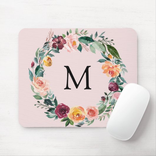 Monogramm Herbst Blume Herbstliche Rose Blumendruc Mousepad (Mit Mouse)