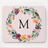 Monogramm Herbst Blume Herbstliche Rose Blumendruc Mousepad (Vorne)