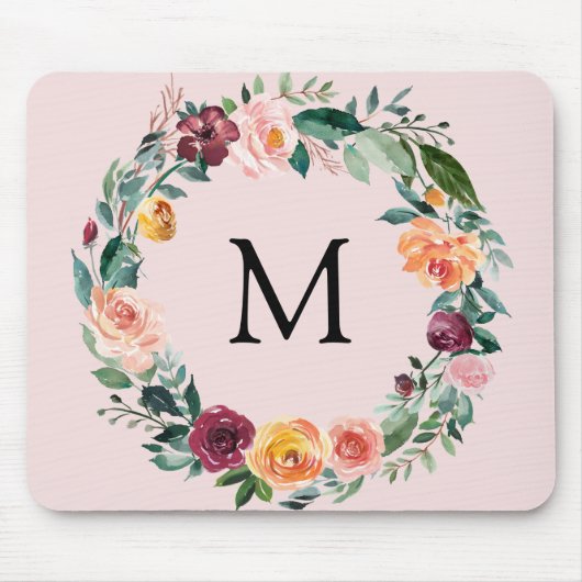 Monogramm Herbst Blume Herbstliche Rose Blumendruc Mousepad (Vorne)