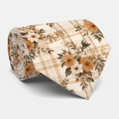 Monogramm Herbst Florals Kariertes Muster Necktie Krawatte (Gerollt)