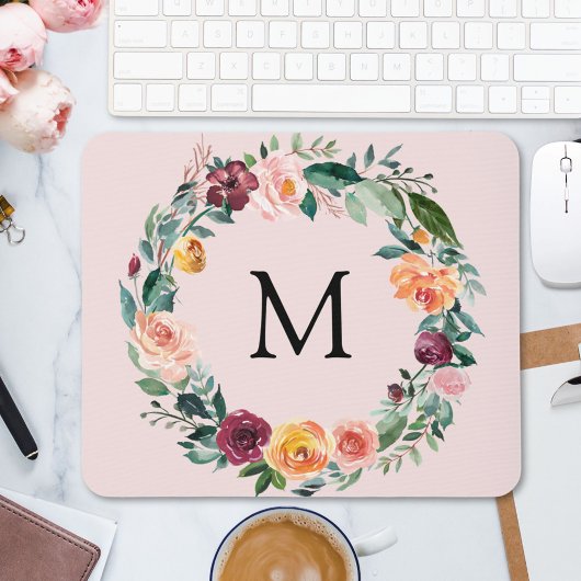 Monogramm Herbst Herbstrose Blumen Blumenkranz Mousepad