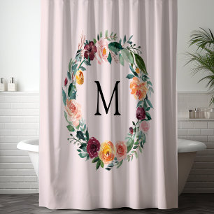 Monogramm Herbst Herbstrose Blumen Floralkranz Duschvorhang