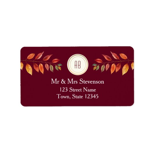 Monogramm-Herbst-Hochzeit-Rücksendeadresse Adressaufkleber (Vorne)