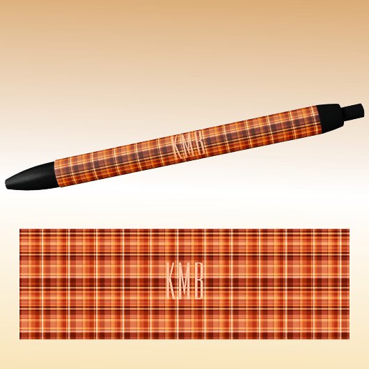 Monogramm | Herbst- Plaid Muster Tinte Kugelschreiber