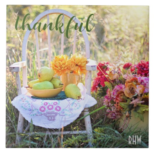 Monogramm, Herbst-Wildblumen Keramik Fliese (Vorderseite)