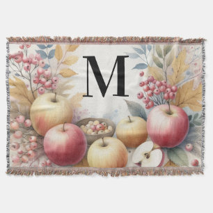 Monogramm Herbstäpfel in Pastellfarben Aquarell  Decke