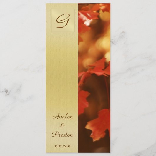 Monogramm Herbstblatt Hochzeitsprogramm-Einladung Programm (Vorderseite)