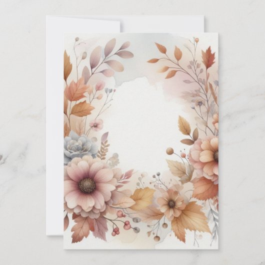 Monogramm Herbstblätter und Blumen Aquarell Einladung (Vorderseite)