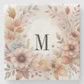 Monogramm Herbstblätter und Blumen Aquarell Steinuntersetzer (Vorderseite)