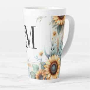 Monogramm Herbstblumen und Sonnenblumen Aquarell Milchtasse