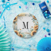 Monogramm Herbstblumen und Sonnenblumen Aquarell Pappteller (Party)