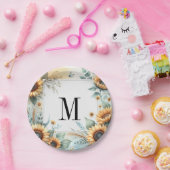 Monogramm Herbstblumen und Sonnenblumen Aquarell Pappteller (Party)