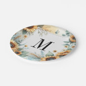 Monogramm Herbstblumen und Sonnenblumen Aquarell Pappteller (Schrägansicht)