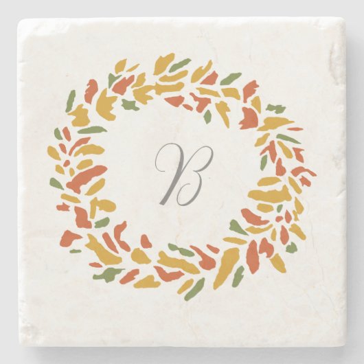 Monogramm Herbstkranz Benutzerdefinierte Herbstmal Steinuntersetzer (Vorderseite)
