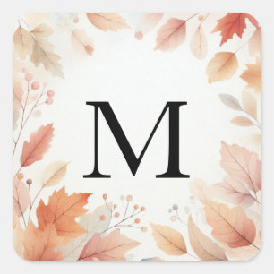Monogramm Herbstlaub Aquarellfarbe Quadratischer Aufkleber