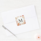 Monogramm Herbstlaub Aquarellfarbe Quadratischer Aufkleber (Umschlag)
