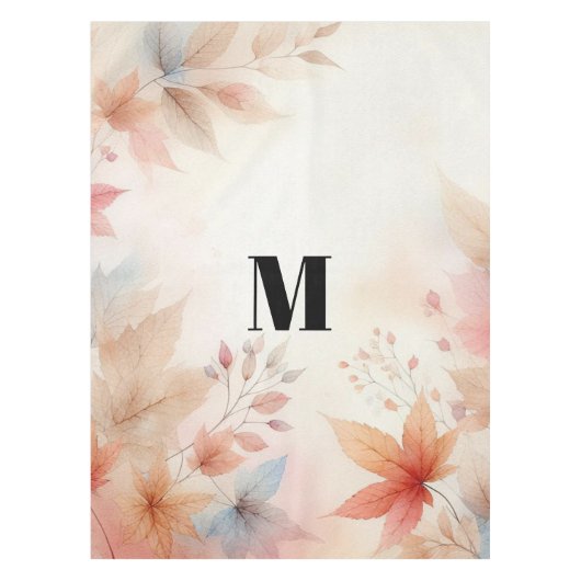 Monogramm Herbstlaub Aquarellfarbe Tischdecke (Vorderseite)