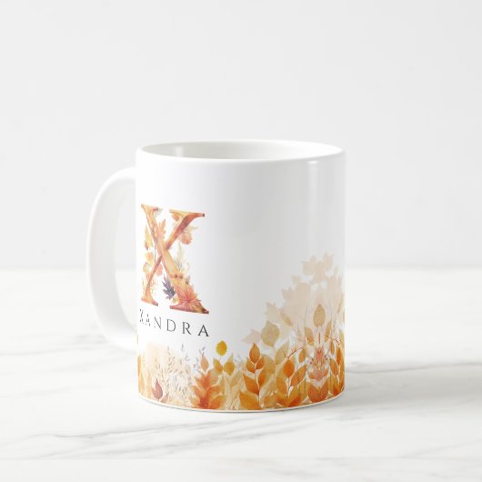 Monogramm-Herbstlaub Letter X Kaffeetasse (Vorderseite Links)