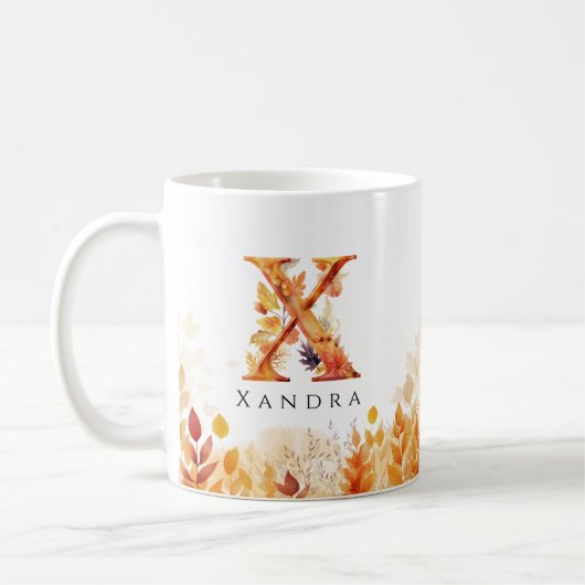 Monogramm-Herbstlaub Letter X Kaffeetasse (Links)