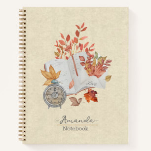 Monogramm Herbstlaub Natürliche Textur Orange Notizblock