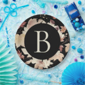 Monogramm-Herbstlaub Schwarzer Erntedank Pappteller (Party)