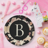 Monogramm-Herbstlaub Schwarzer Erntedank Pappteller (Party)